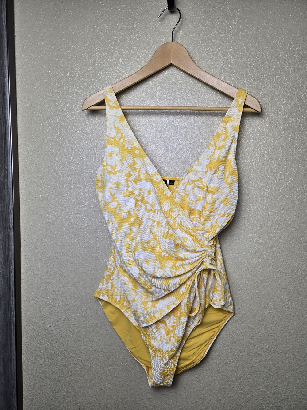 Women's Yellow Floral One-Piece Swimsuit - Wrap Front